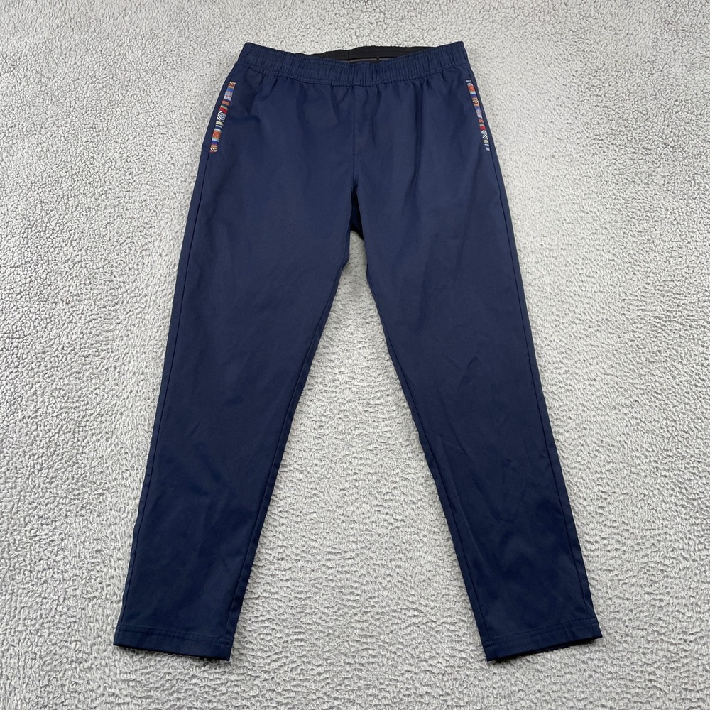 Wowie Pants Mens L Navy Blue Pant Elastic Waist Patterned Trim Casual